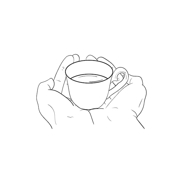 Mano sosteniendo una taza de café arte de línea de icono de mano sosteniendo una taza de café