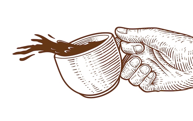 Mano sosteniendo la taza de café dibujado a mano ilustración