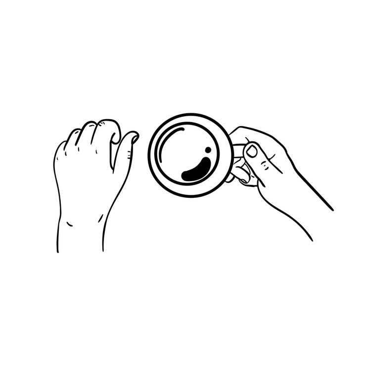 Vector mano sosteniendo una taza de café icono dibujado a mano arte de línea de mano sosteniendo una taza de café