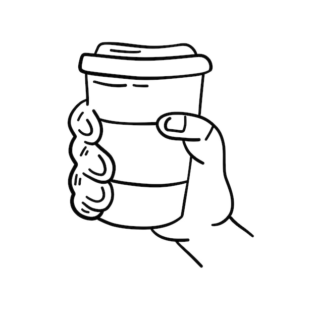 Mano sosteniendo una taza de papel de café Ilustración vectorial en estilo doodle