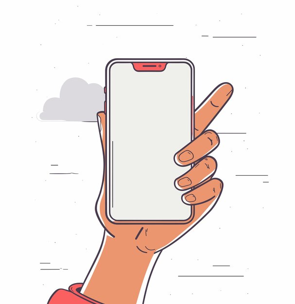 Una mano sosteniendo un teléfono inteligente contra un simple fondo ilustrado