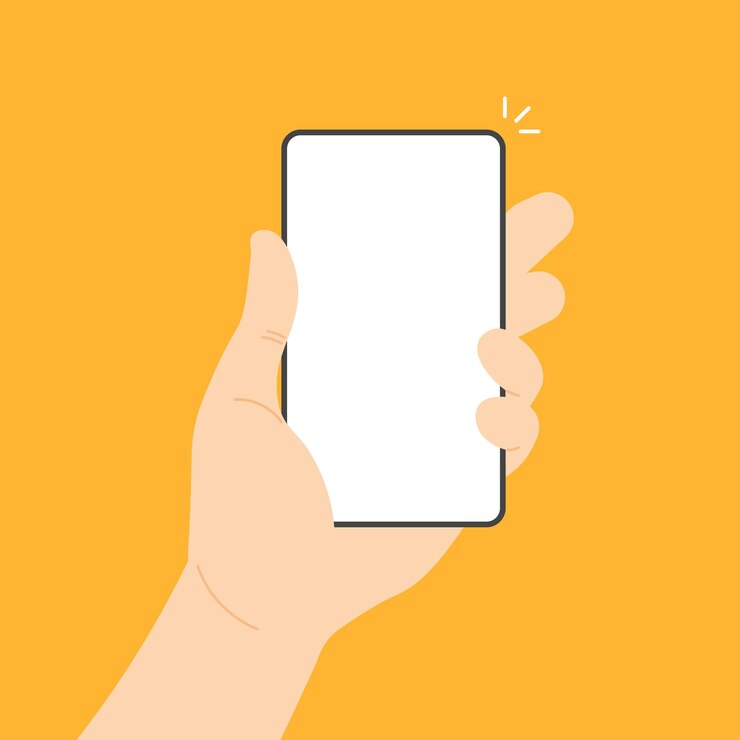 Vector mano sosteniendo teléfono inteligente con pantalla en blanco maqueta de teléfono con pantalla blanca ilustración vectorial