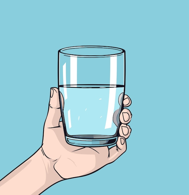 Mano sosteniendo un vaso de agua Beber más concepto de agua Ilustración vectorial