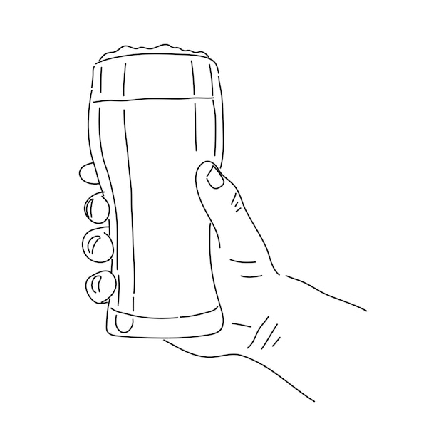 Mano sosteniendo un vaso lleno de cerveza Ilustración de vector dibujado a mano