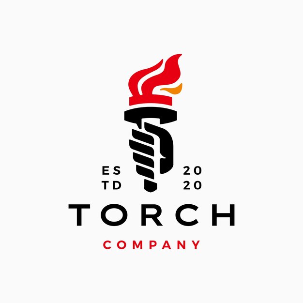 la mano sostiene la antorcha fuego llama ilustración del icono vectorial del logotipo