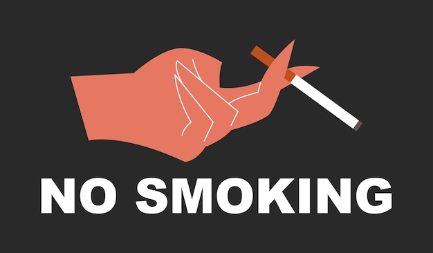 La mano sostiene un cigarrillo. No fumar. Ilustración vectorial en minimalismo plano.