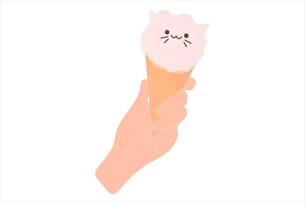 Una mano sostiene un cono de helado Helado en forma de gato