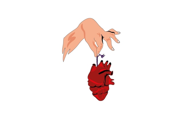 Una mano sostiene un corazón con una cuerda que dice "corazón".