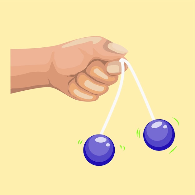 Vector una mano sostiene dos bolas azules con el número 2.