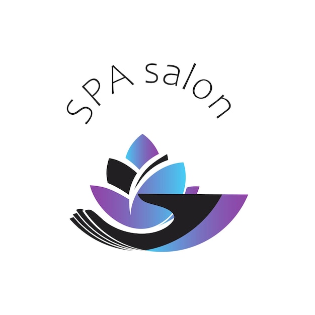 La mano sostiene una flor de loto, un logotipo de color con un degradado Un concepto para la cosmetología de relajación del spa