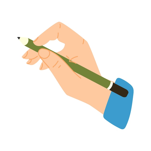Vector la mano sostiene un lápiz ilustración de vector plano estilo moderno icono mano