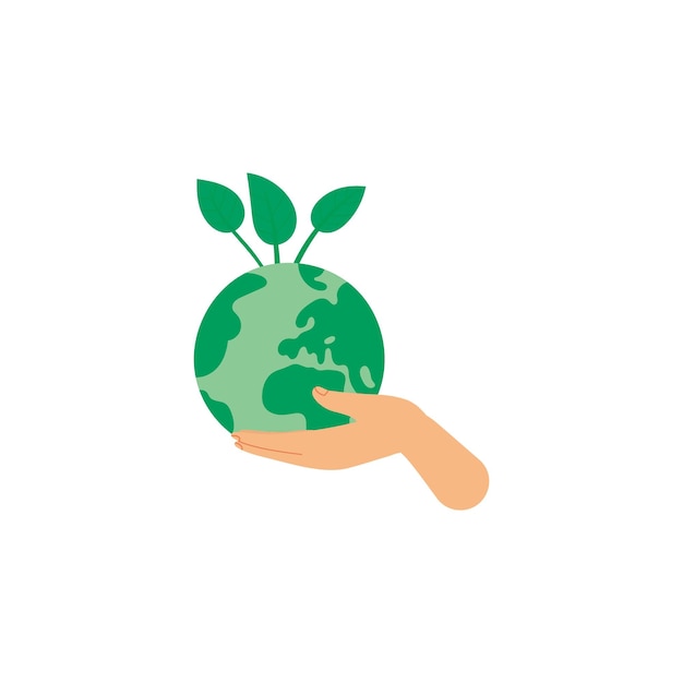 una mano sostiene un planeta verde con una planta verde que crece fuera de él