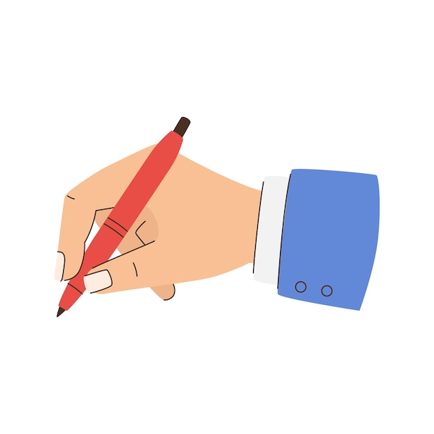 Una mano sostiene una pluma roja y escribe