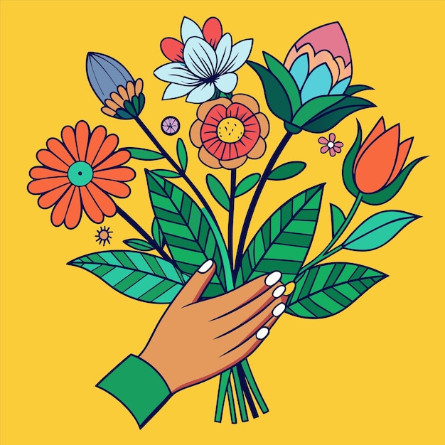 una mano sostiene un ramo de flores que dice quot primavera quot