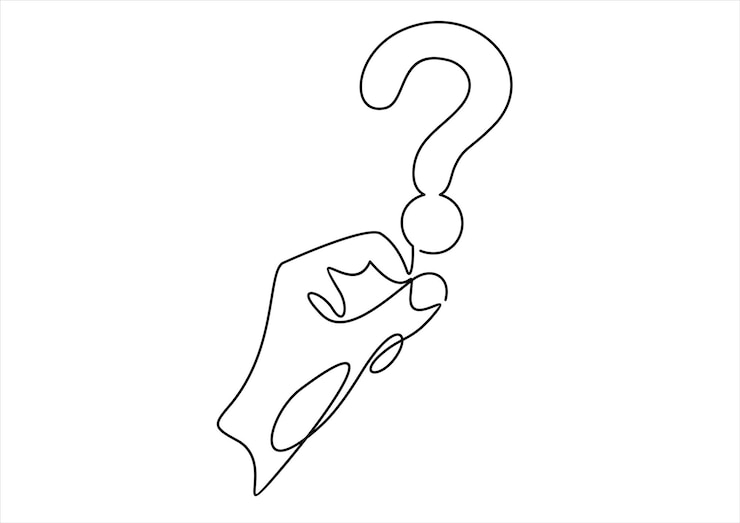 Vector mano sostiene un signo de interrogación, una línea, arte, dibujado a mano, signo de pregunta, idea, contorno continuo, consulta, preguntas frecuentes