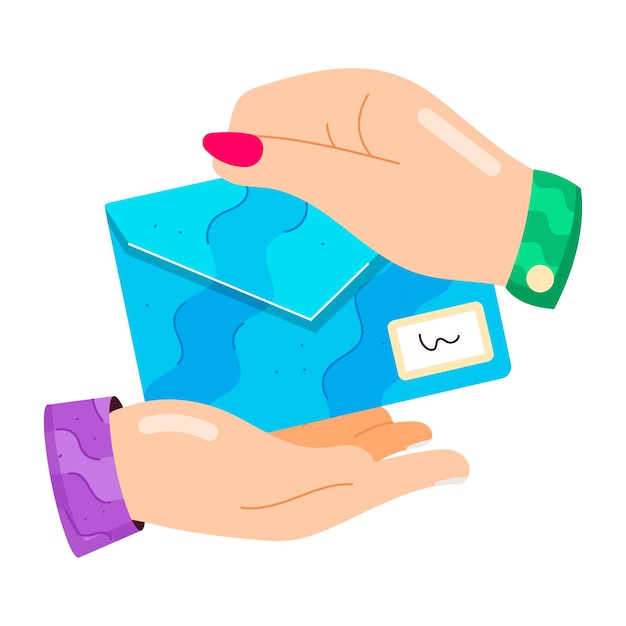 una mano sostiene un sobre azul que dice w w