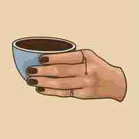 Vector una mano sostiene una taza de café