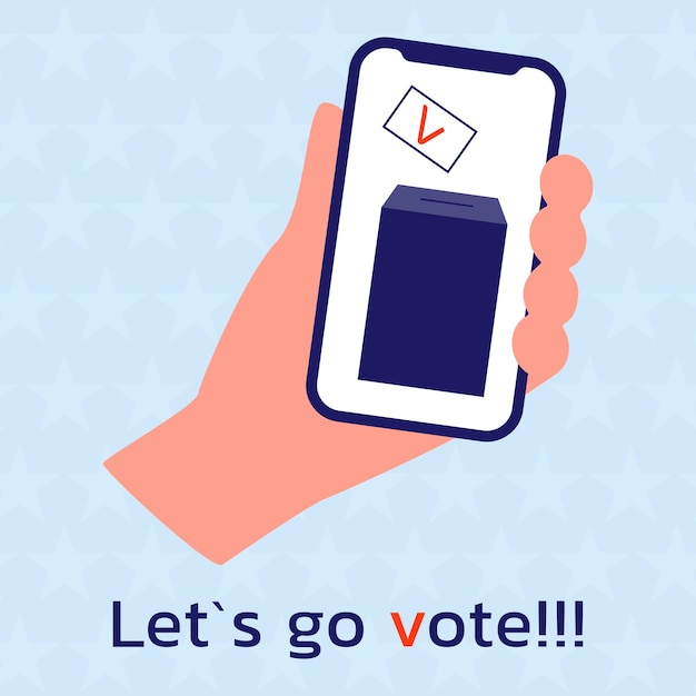 Una mano sostiene un teléfono con una caja de votación una llamada a votar vamos a votar