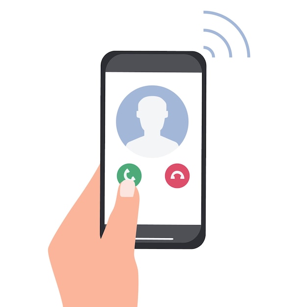 Vector una mano sostiene un teléfono inteligente con una llamada entrante