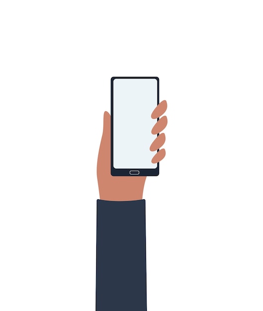 Vector la mano sostiene un teléfono móvil ilustración vectorial en un estilo plano copiar espacio