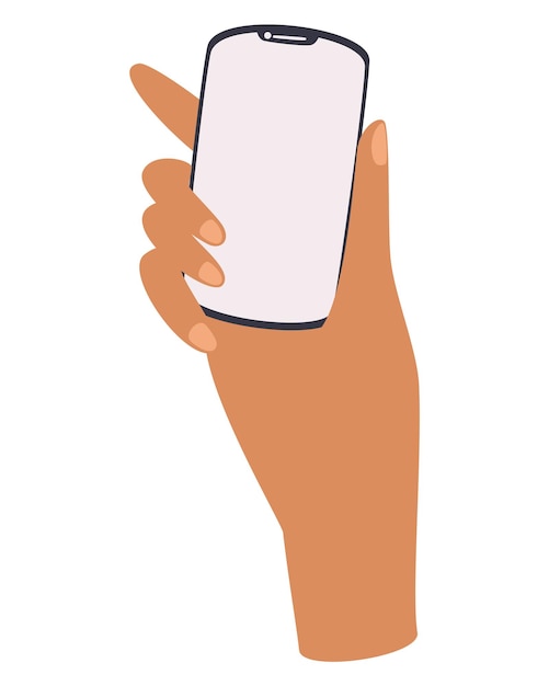 Mano sostiene el teléfono. Smartphone con pantalla blanca en blanco.