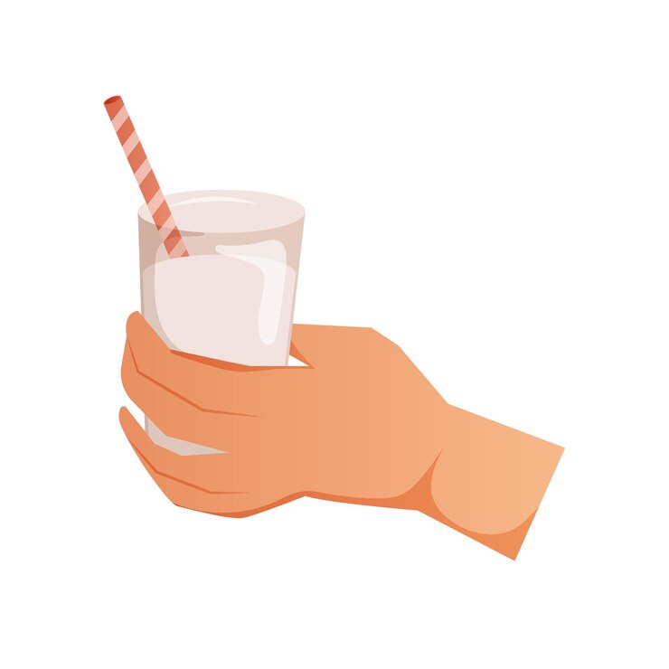 Vector mano sujetando un vaso de leche