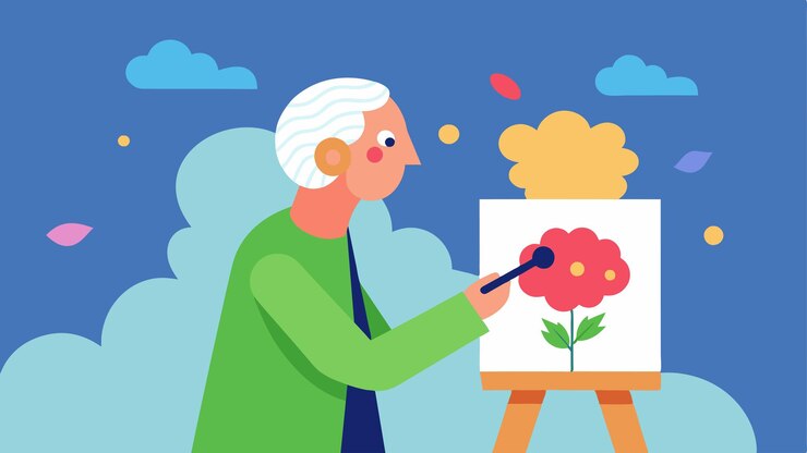 Vector una mano tiembla cuando una persona mayor trata de pintar una escena de la memoria solían ser artistas consumados pero su enfermedad cerebral les ha hecho difícil recordar la ilustración vectorial