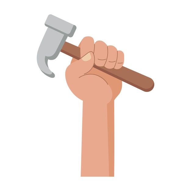 Mano de trabajo con herramienta de trabajo llave de martillo Día del Trabajo Vector de ilustración de icono