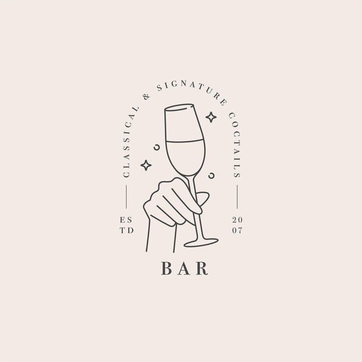 De la mano con un vaso de bebida. Logotipo abstracto para cafetería o bar.