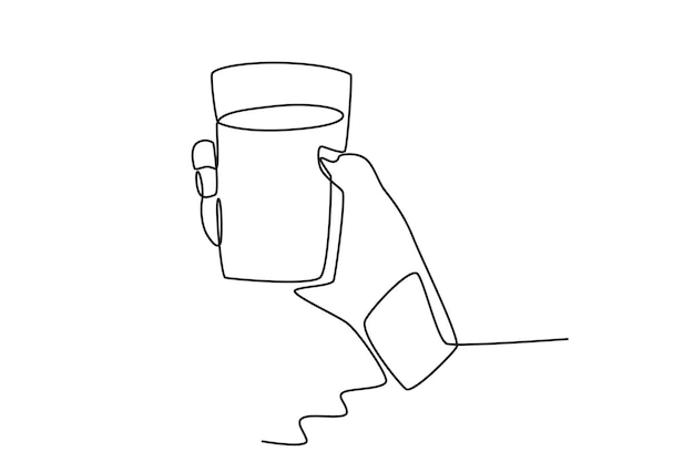 Mano con un vaso lleno de agua dibujo en línea del Día Mundial del Agua