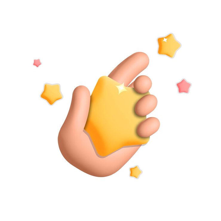 Vector la mano del vector 3d sostiene el símbolo de clasificación de estrellas amarillas para el elemento de maqueta web de comentarios de revisión personalizada