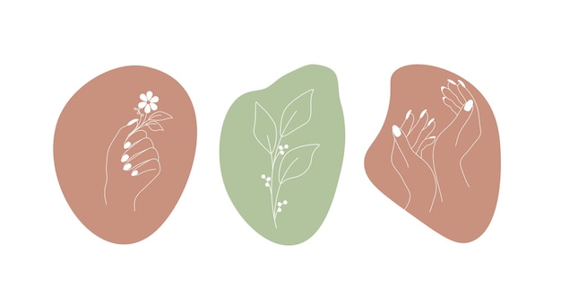 Mano de vector dibujado de manos femeninas en estilo lineal moderno minimalista Logotipo abstracto para maestro de manicura