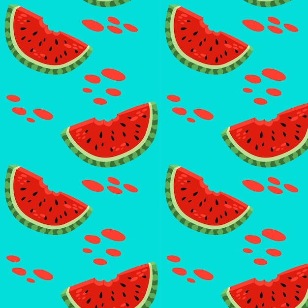 Mano de vector dibujar patrón sin costuras rebanada de sandía Frutas frescas de verano lindo imprimir Fondo