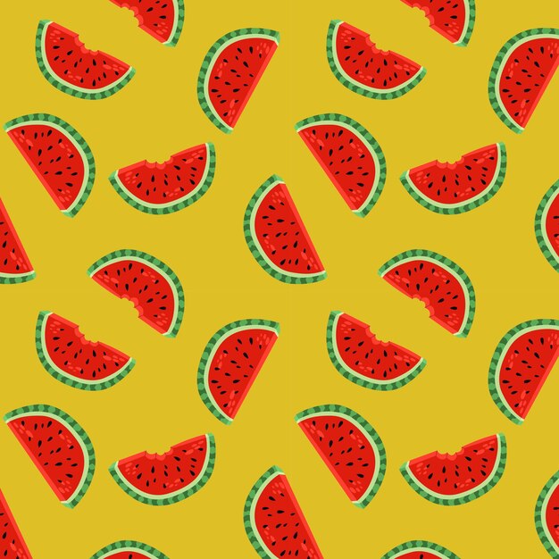 Mano de vector dibujar patrón sin costuras rebanada de sandía Frutas frescas de verano lindo imprimir Fondo