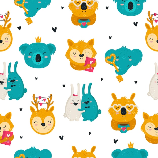 Mano de vector dibujo de patrones sin fisuras con animales lindos Doodle fondo