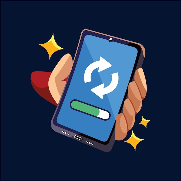 mano con vector de progreso de carga de teléfono celular