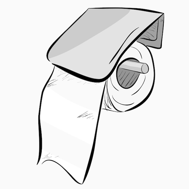 Mano de vector simple dibujar boceto de rollo de papel higiénico en fondo blanco