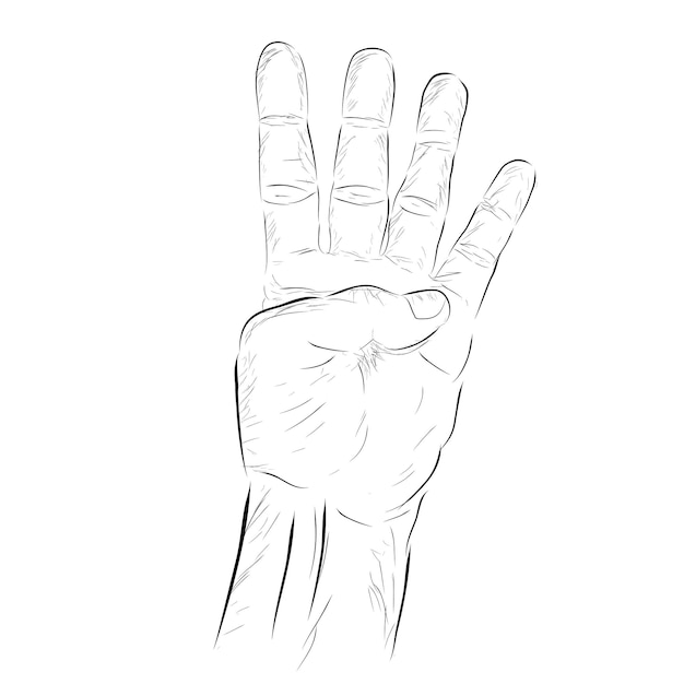 Mano de vector simple dibujar croquis gesto cuatro o 4