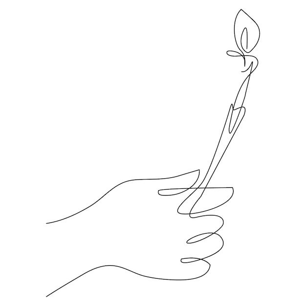 Con la mano una vela encendida dibujando una sola línea