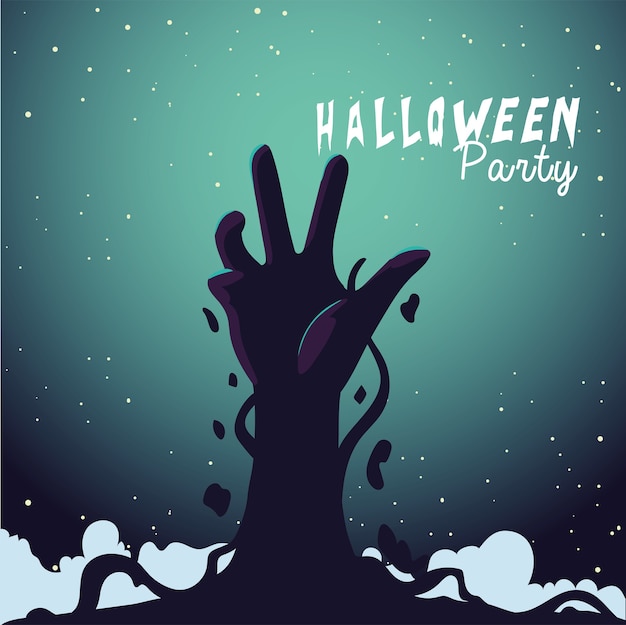 Vector mano de zombie de halloween en el diseño de la noche, vacaciones y tema de miedo ilustración