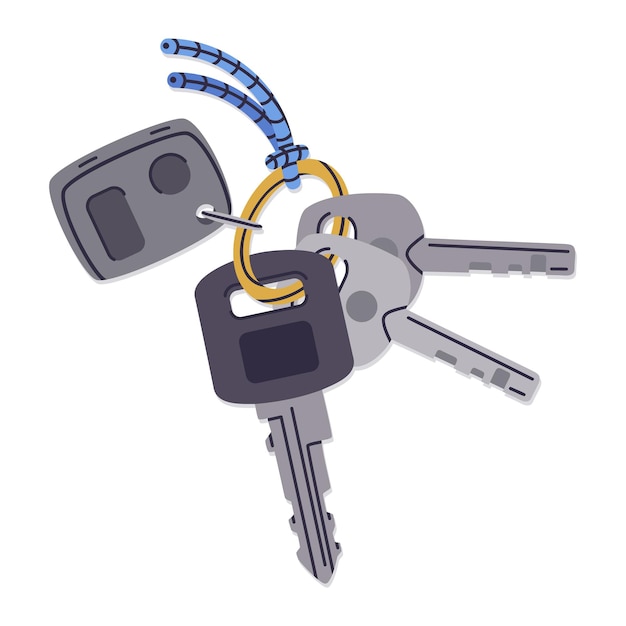 Manojo de llaves de coche Llaves de puerta de apartamento y coche modernas con llavero ilustración vectorial plana sobre fondo blanco