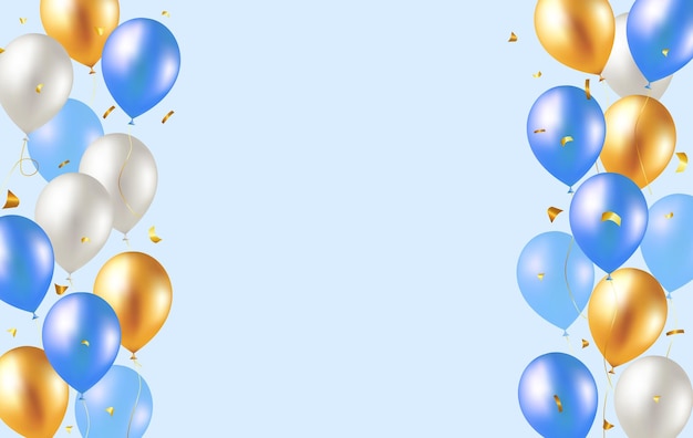Manojo de ramo de globos 3d realistas confeti serpentino Ilustración vectorial para diseño de fiesta de tarjeta volante cartel decoración banner publicidad web