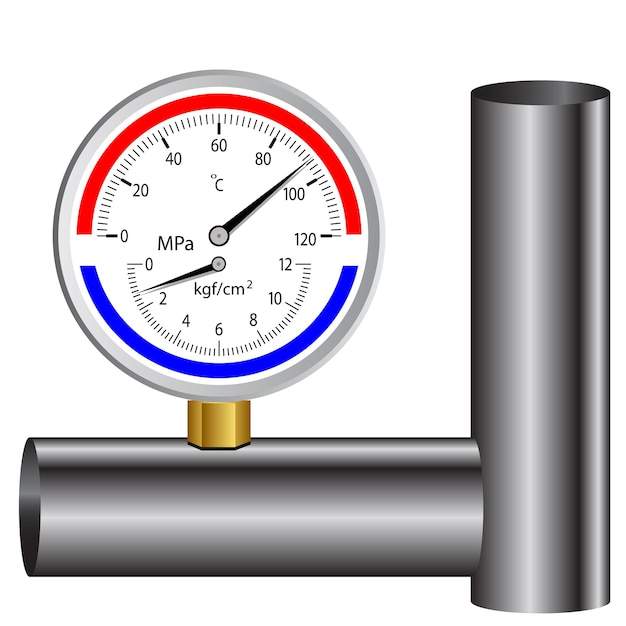 Manómetro de gas aislado sobre fondo blanco.