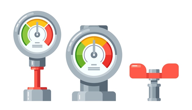 Vector el manómetro de tubería es un instrumento que mide y muestra la presión dentro de una tubería y ayuda a monitorear y garantizar el flujo seguro y eficiente de fluidos o gases ilustración vectorial de dibujos animados
