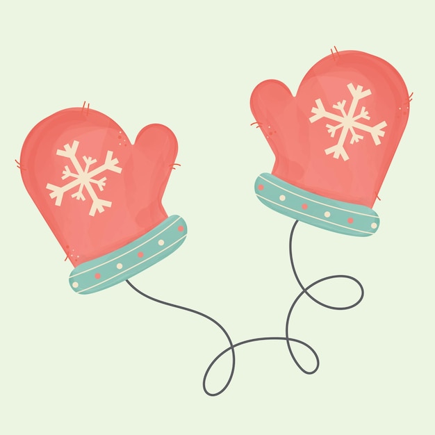 Manoplas de invierno con copos de nieve en ilustración plana de vector de cadena