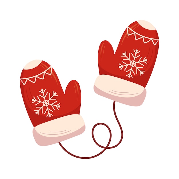 Manoplas navideñas rojas con adorno de copos de nieve y cuerda Vacaciones navideñas Ropa de invierno tradicional Manoplas tejidas