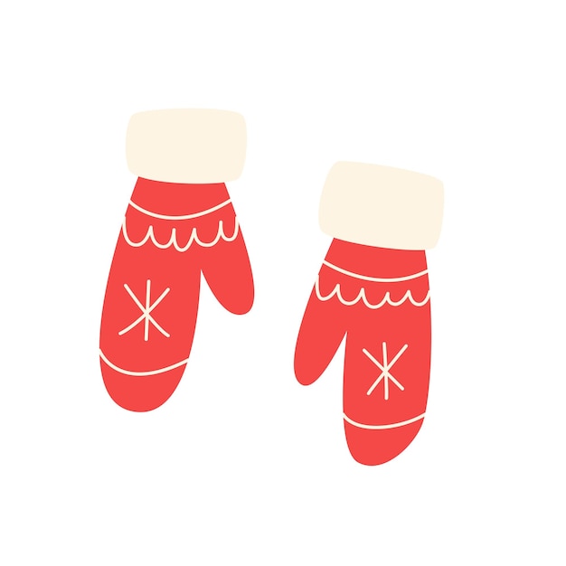Manoplas rojas con un patrón de invierno Elemento de invierno dibujado a mano Ilustraciones navideñas