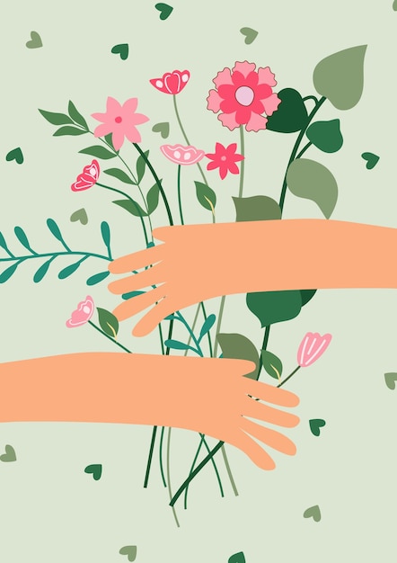 Las manos abrazan un ramo de flores de primavera, perfecto para una boda de cumpleaños, primavera, etc.