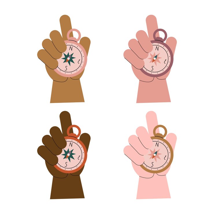 Vector manos aisladas sosteniendo una brújula sobre un fondo blanco ilustración vectorial