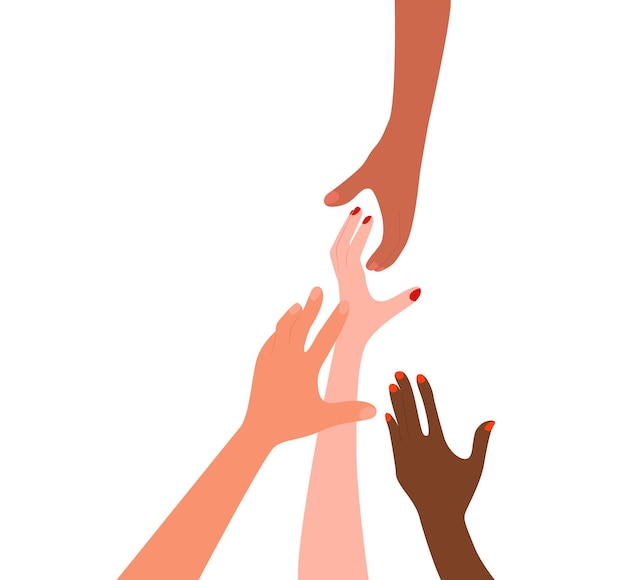 Manos amigas Mano buscando ayuda Dar una mano Amistad concepto vector plano aislado sobre fondo blanco